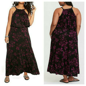 Torrid Black and Purple Floral Maxi Dress